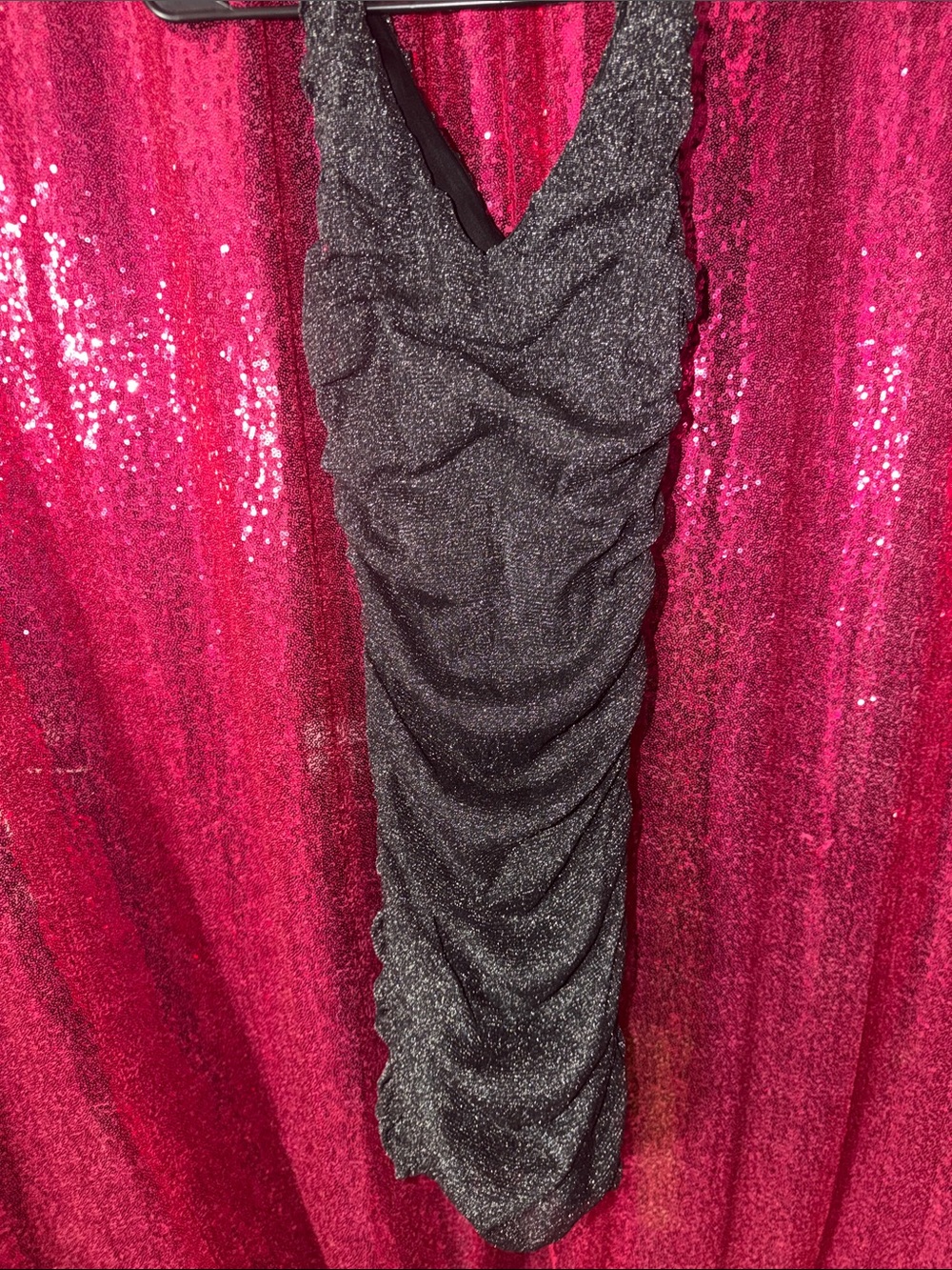 Express Sleeveless Silver Ruched V-Neck Dress